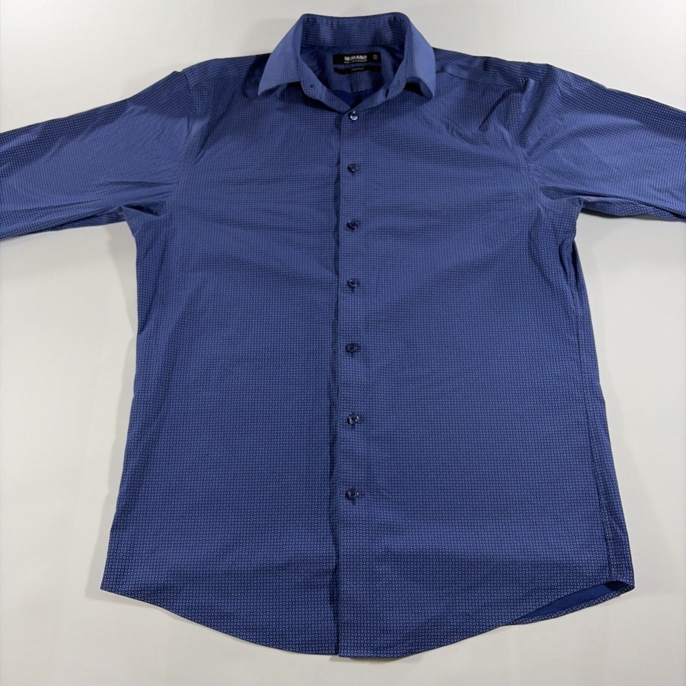 Murano Linen Shirt Mens Medium Blue 15.5-33 Long Sleeve Button-Down Stretch